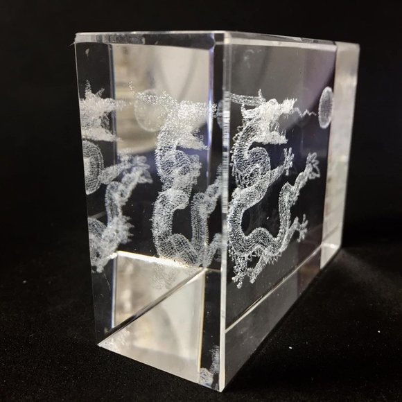 Asian Laser Cut Dragon Crystal Paper Weight - Picture 6 of 7